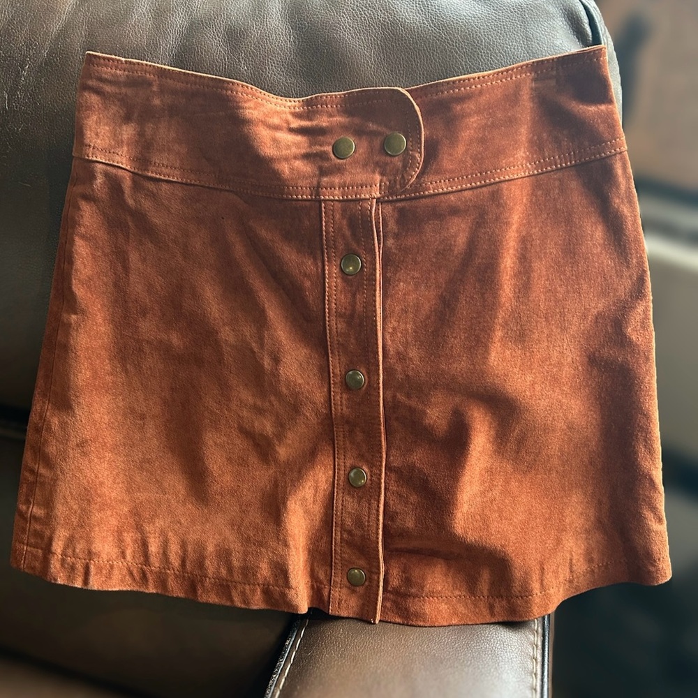 Urban Outfitters Rust Suede A-line Mini Skirt Snap Front